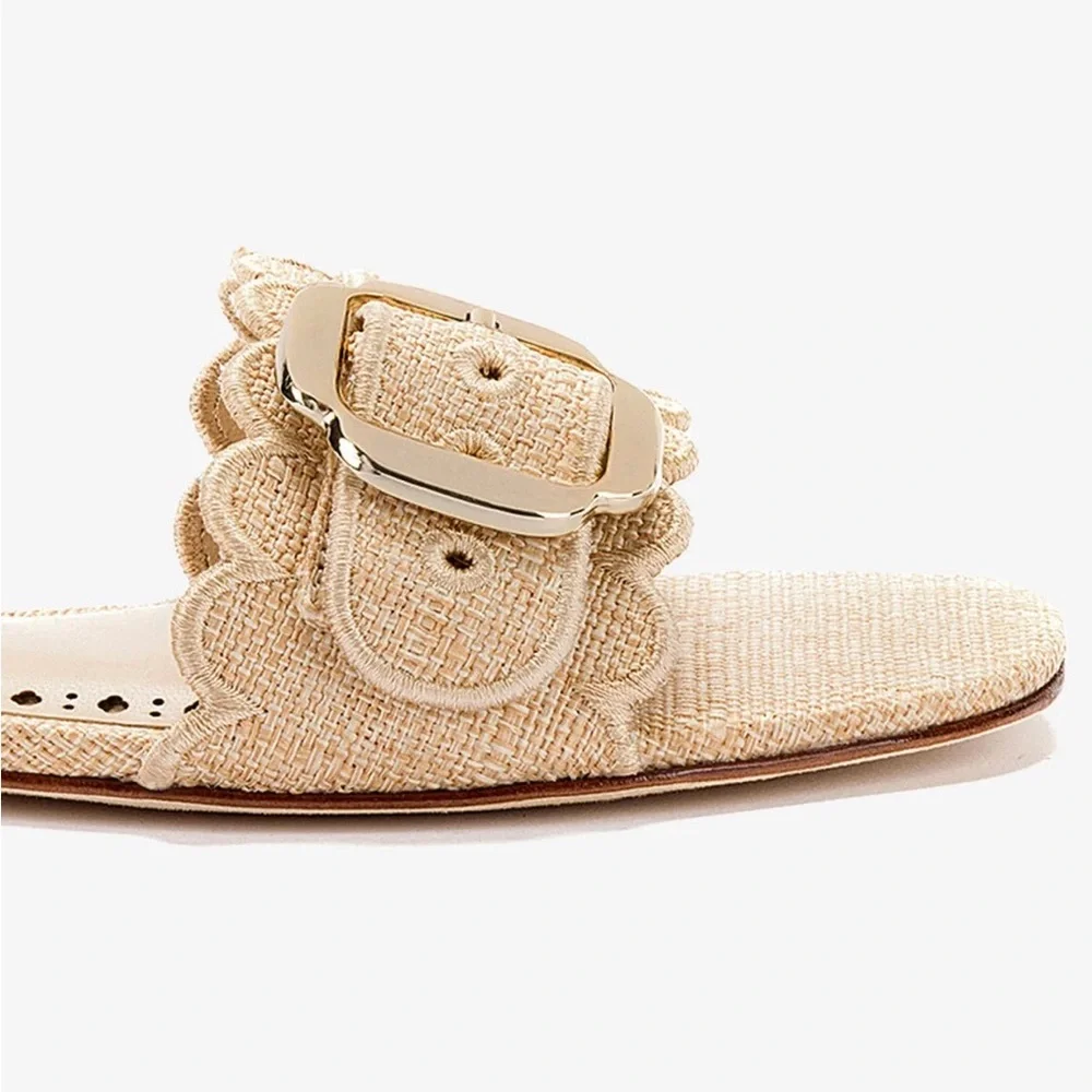 Larroudé Ivy Broderie Flat Sandal In Beige Raffia Size 6 New - Picture 10 of 11
